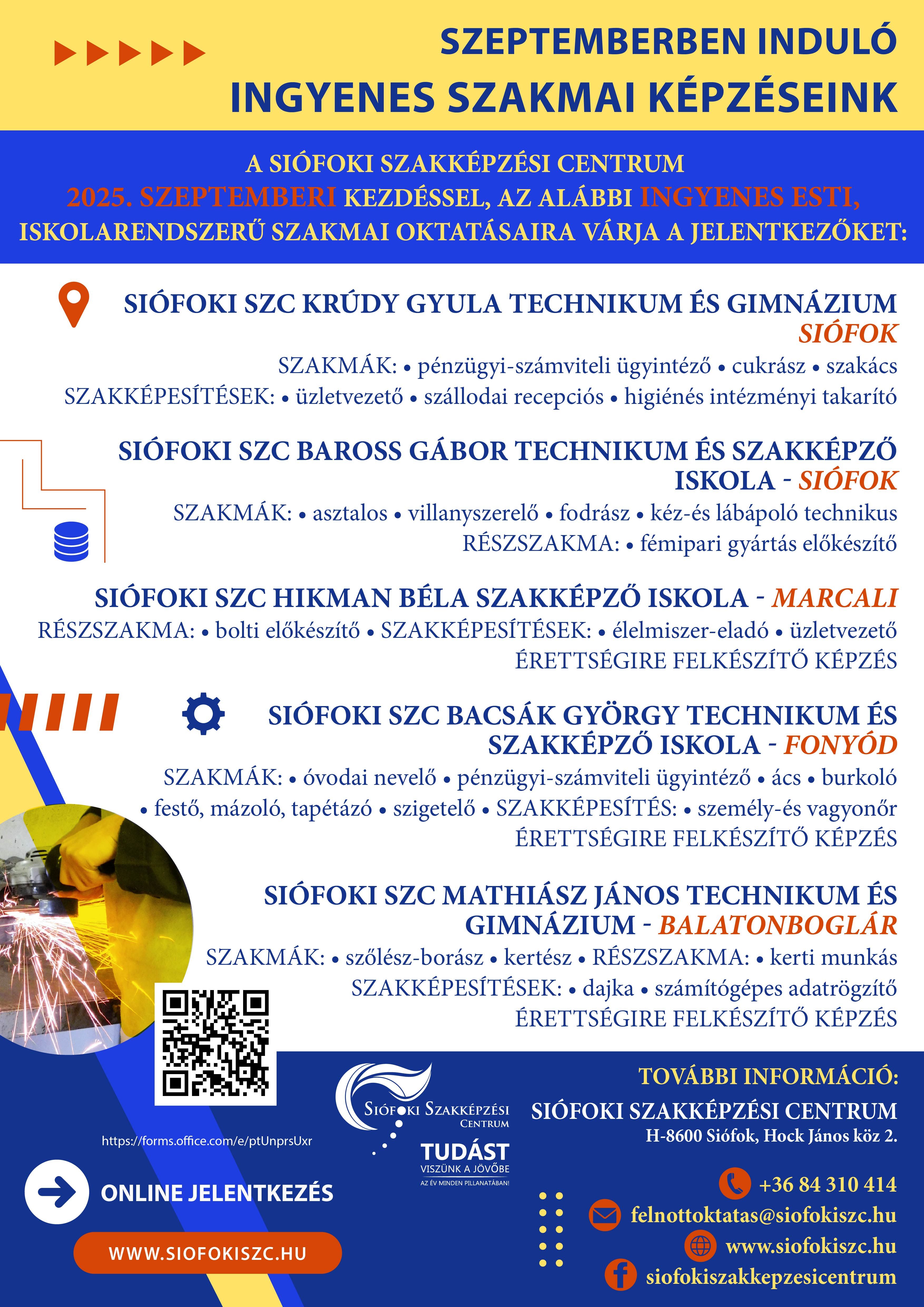 Már regisztrálhatnak a Siófoki SZC 2025 szeptemberében induló felnőttképzéseire!